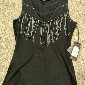 Idyllwind Black Sleeveless Top with Fringe